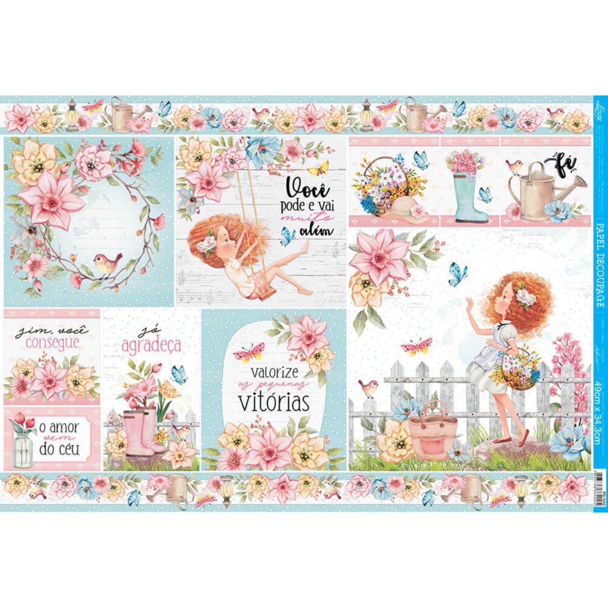 Papel Decoupage Litoarte PD-1053 Floresça Cards 49x34,3cm - Palácio da Arte