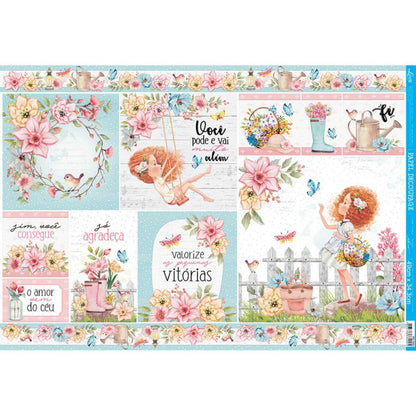 Papel Decoupage Litoarte PD-1053 Floresça Cards 49x34,3cm - Palácio da Arte