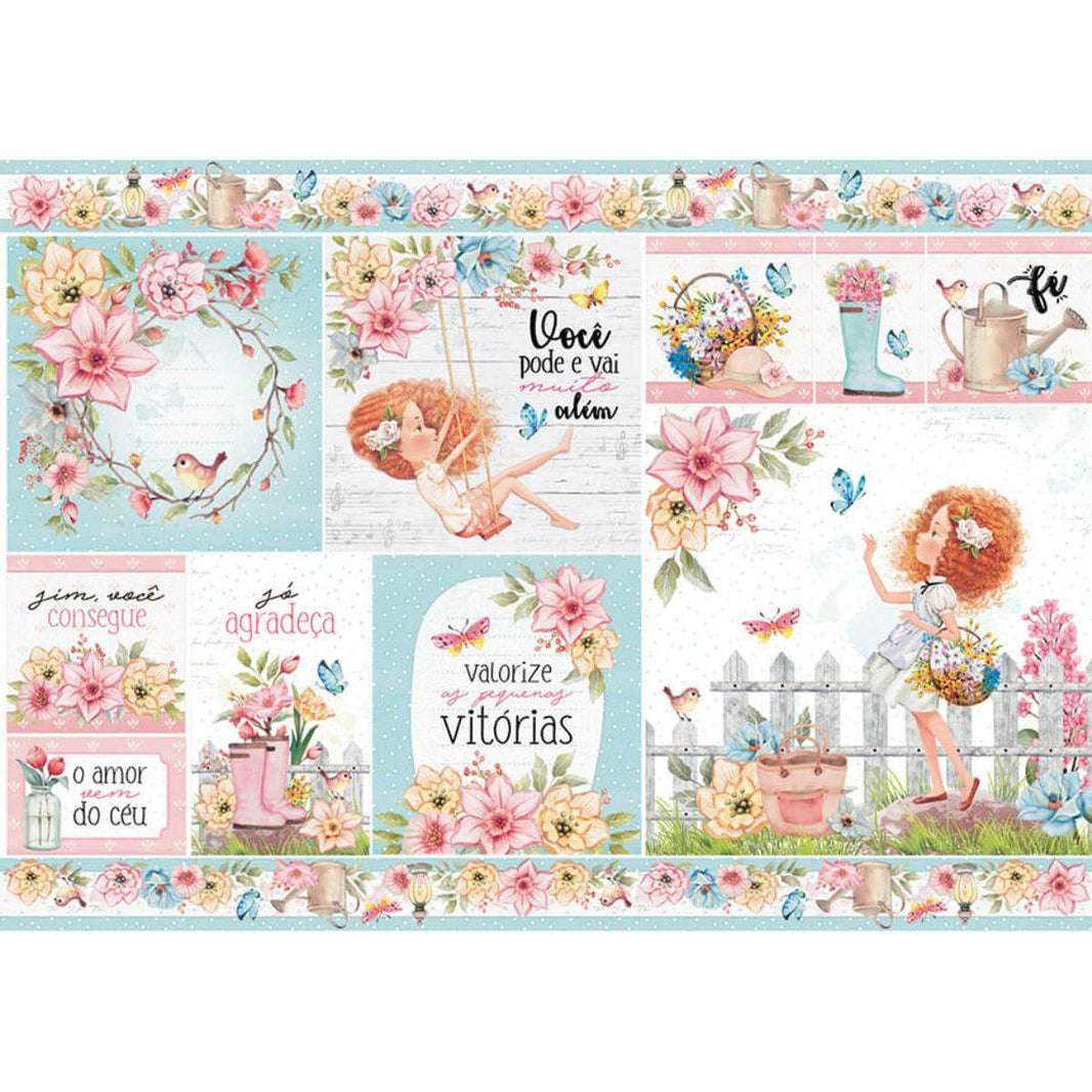 Papel Decoupage Litoarte PD-1053 Floresça Cards 49x34,3cm - Palácio da Arte