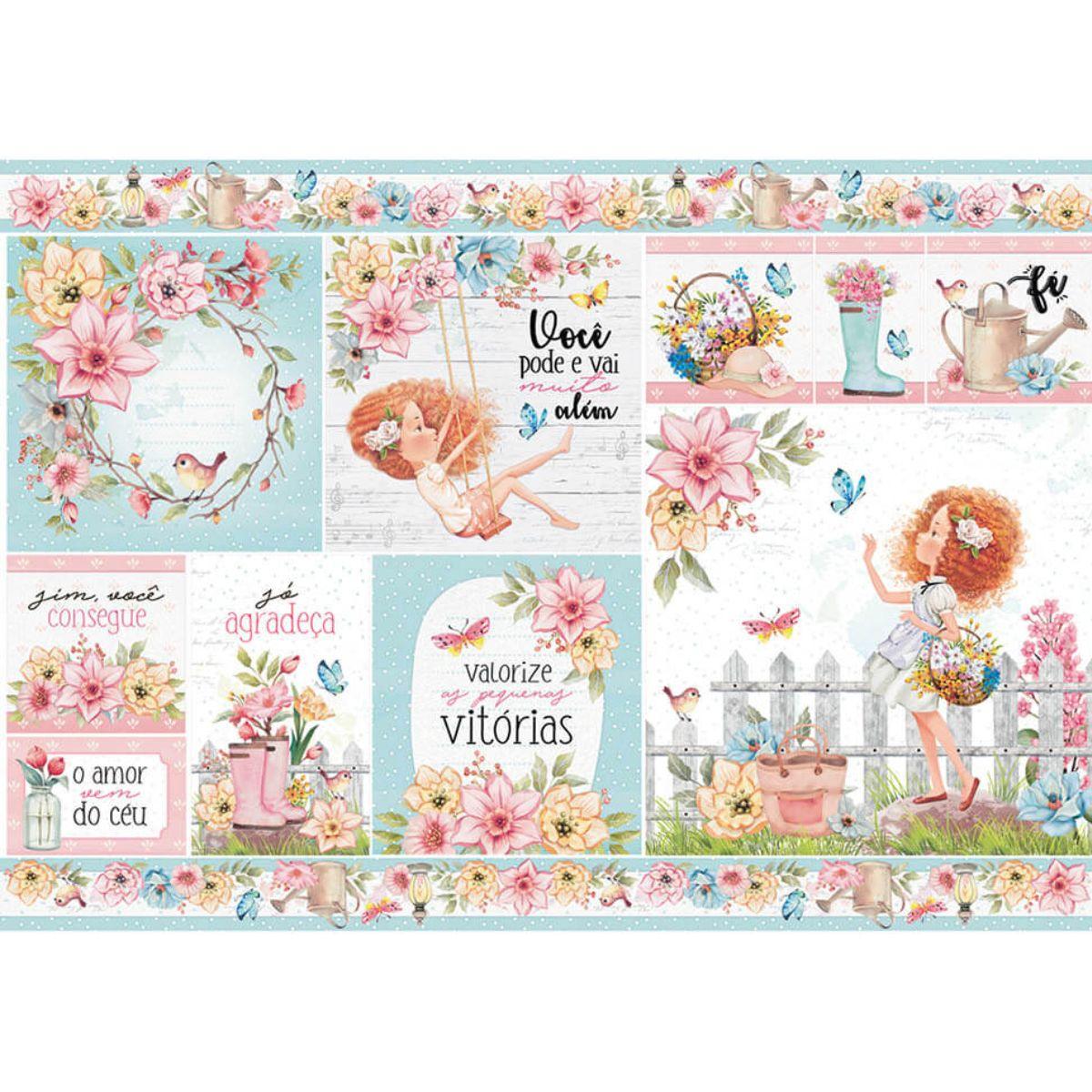 Papel Decoupage Litoarte PD-1053 Floresça Cards 49x34,3cm - Palácio da Arte