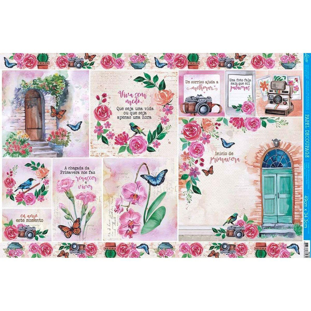 Papel Decoupage Litoarte PD-1056 Frases e Jardim 49x34,3cm - Palácio da Arte
