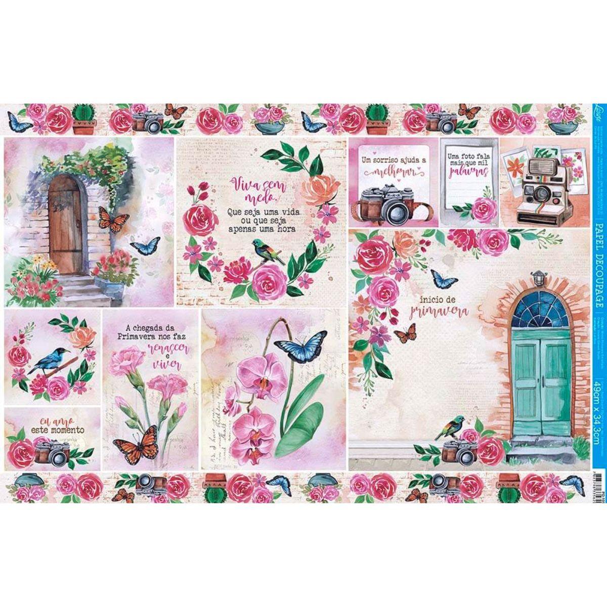 Papel Decoupage Litoarte PD-1056 Frases e Jardim 49x34,3cm - Palácio da Arte