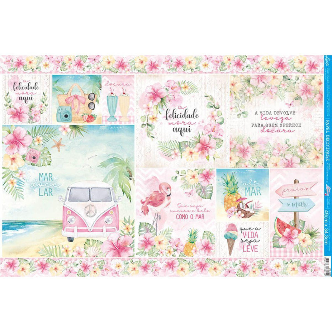Papel Decoupage Litoarte PD-1057 Praia 49x34,3cm - Palácio da Arte