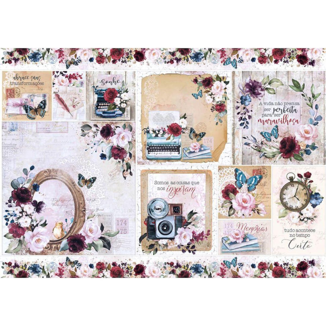 Papel Decoupage Litoarte PD-1068 Memórias Vintage 49x34,3cm - Palácio da Arte