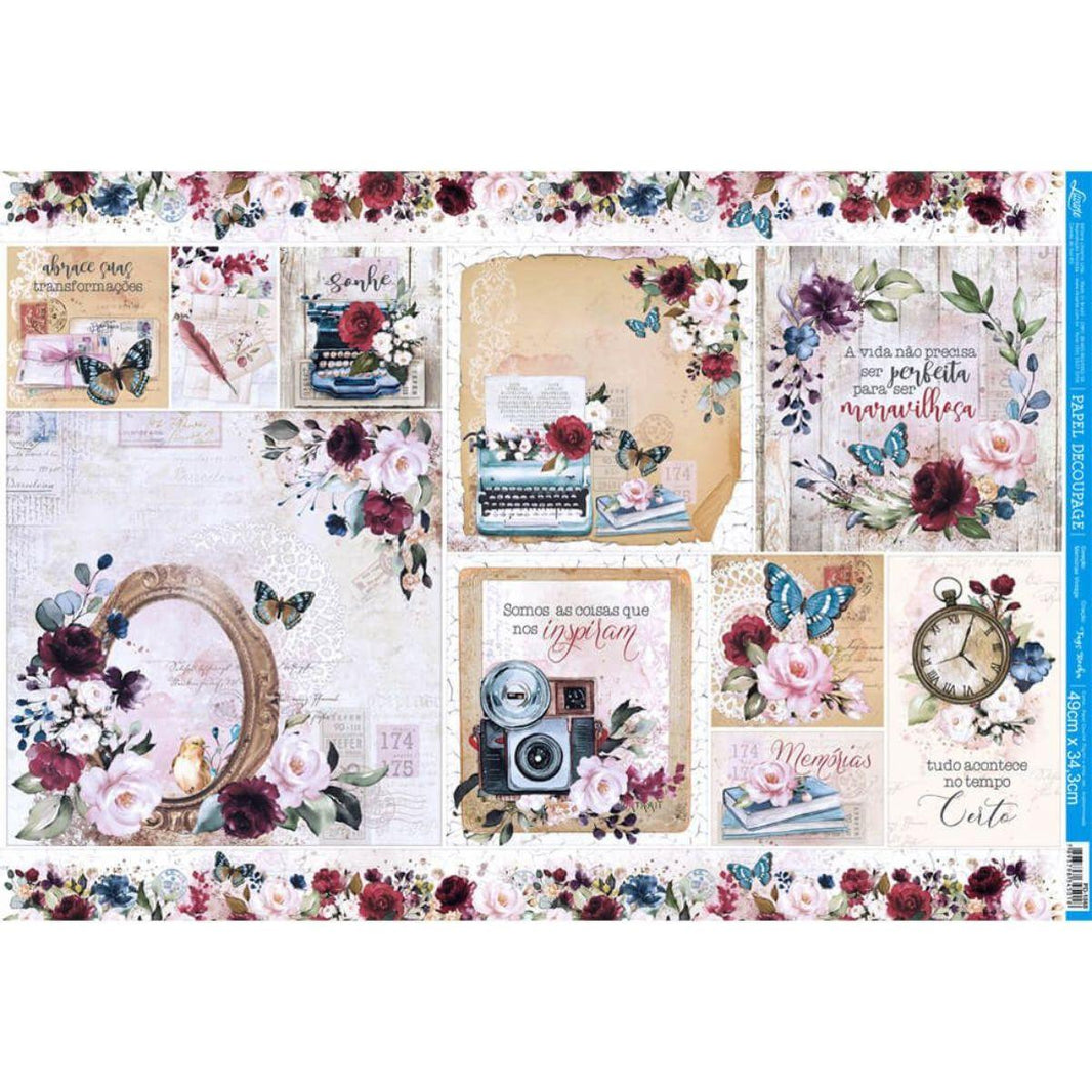 Papel Decoupage Litoarte PD-1068 Memórias Vintage 49x34,3cm - Palácio da Arte