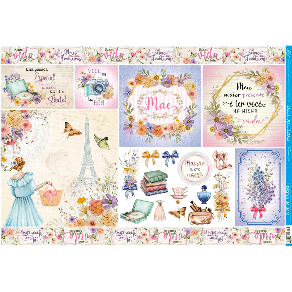 Papel Decoupage Litoarte PD-1094 Delicadeza em Flores 49x34cm - Palácio da Arte