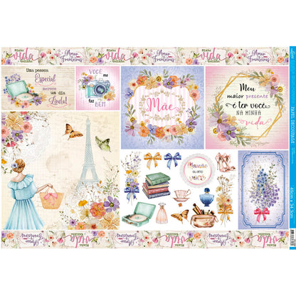 Papel Decoupage Litoarte PD-1094 Delicadeza em Flores 49x34cm - Palácio da Arte