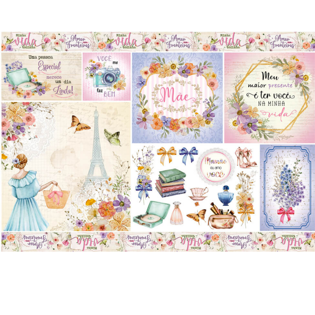 Papel Decoupage Litoarte PD-1094 Delicadeza em Flores 49x34cm - Palácio da Arte
