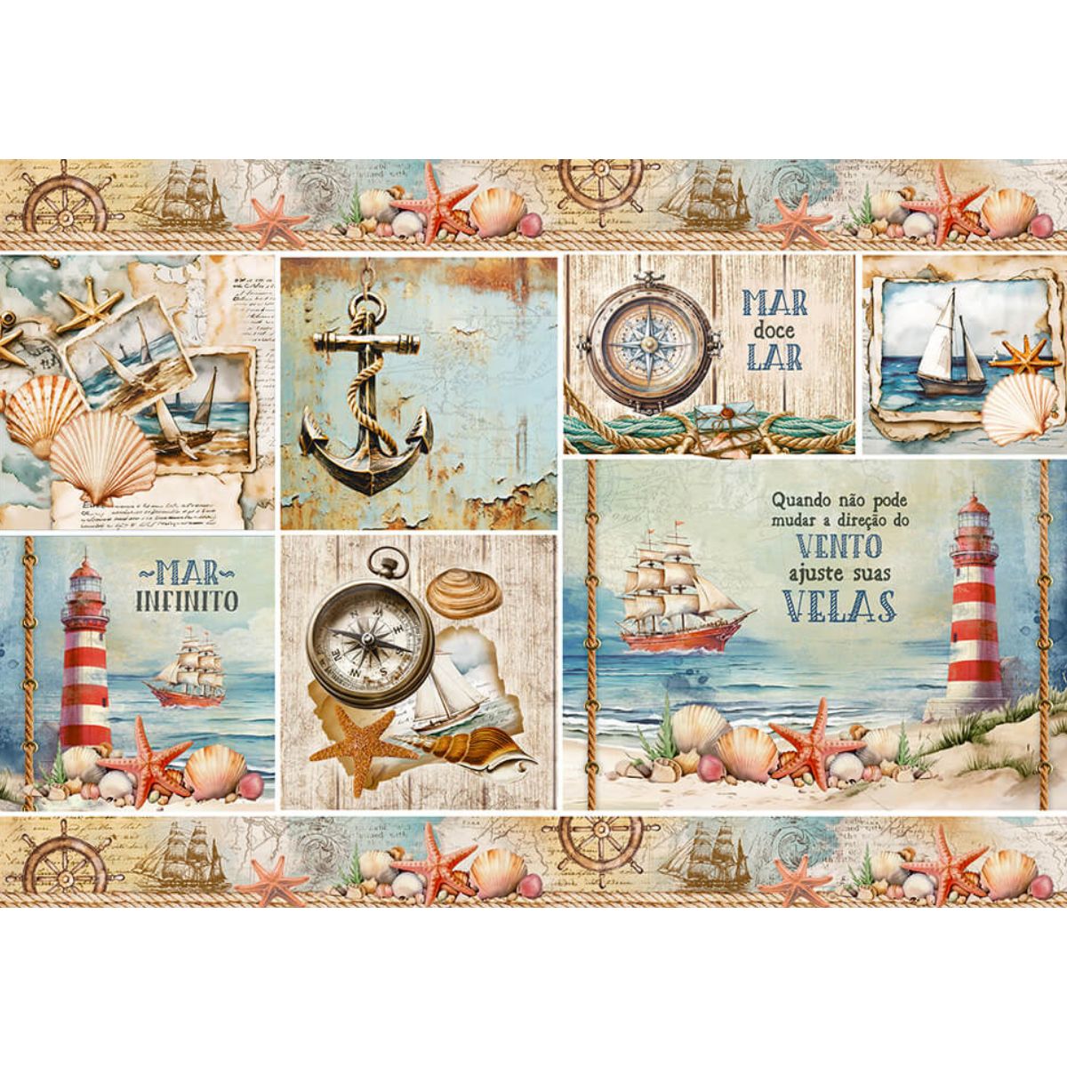 Papel Decoupage Litoarte PD-1098 Mar Doce Lar 49x34cm - Palácio da Arte