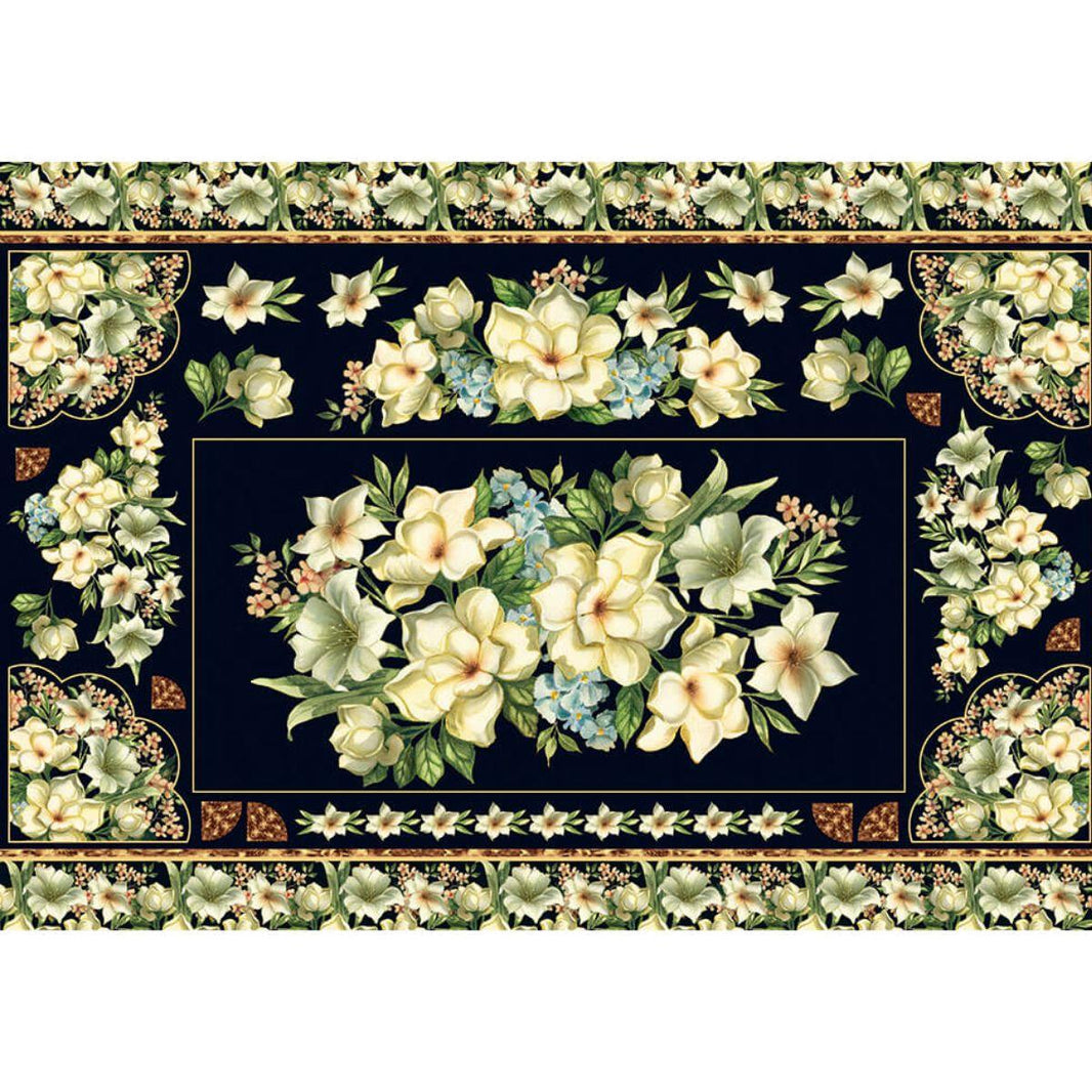 Papel Decoupage Litoarte PD-157 Flores com Fundo Preto 49x34,3cm - Palácio da Arte