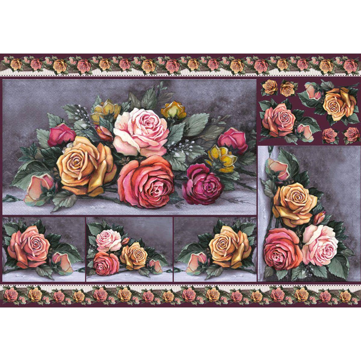 Papel Decoupage Litoarte PD-159 Rosas II 49x34,3cm - Palácio da Arte