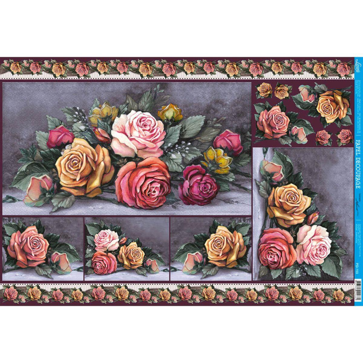 Papel Decoupage Litoarte PD-159 Rosas II 49x34,3cm - Palácio da Arte