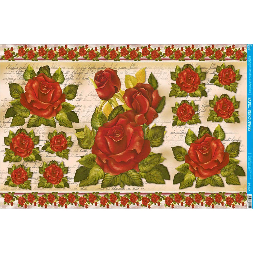 Papel Decoupage Litoarte PD-307 Rosas III 49x34,3cm - Palácio da Arte