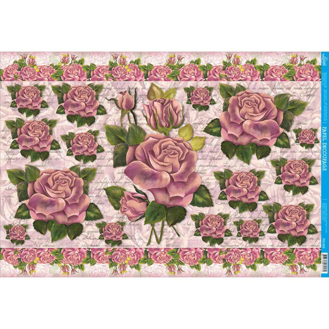 Papel Decoupage Litoarte PD-309 Rosas V 49x34,3cm - Palácio da Arte