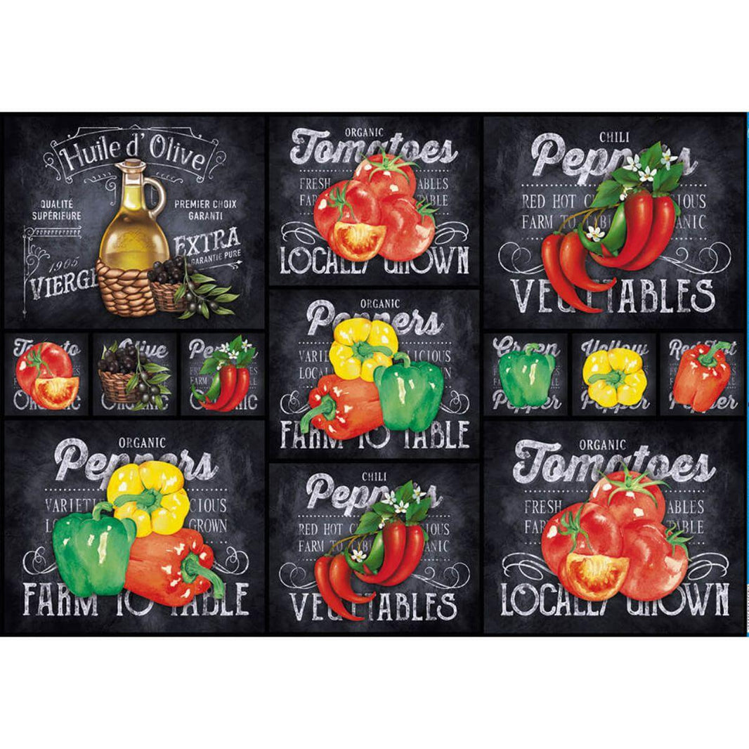 Papel Decoupage Litoarte PD-416 Legumes com Fundo Preto 49x34,3cm - Palácio da Arte
