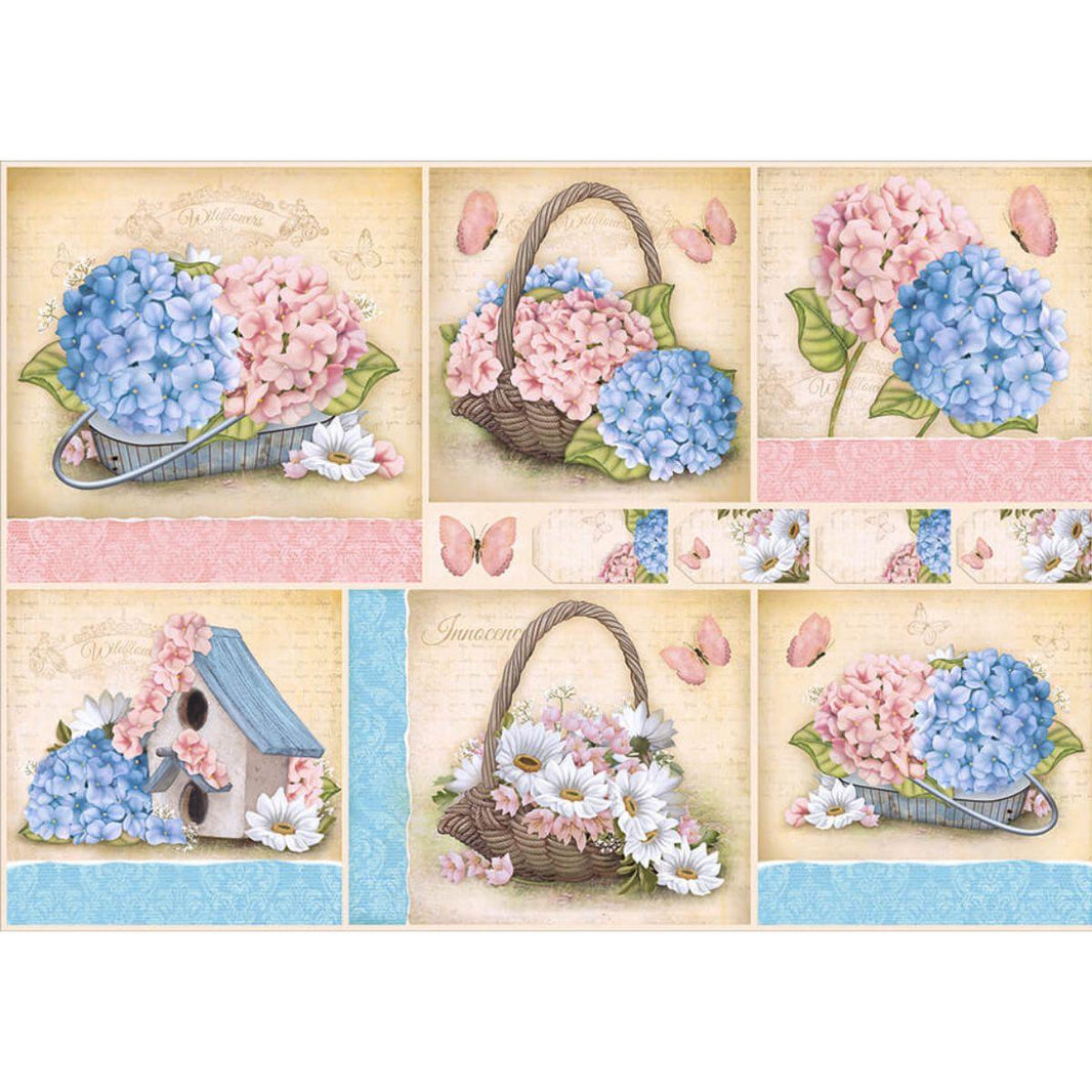 Papel Decoupage Litoarte PD-436 Hortênsias e Margaridas 49x34,3cm - Palácio da Arte