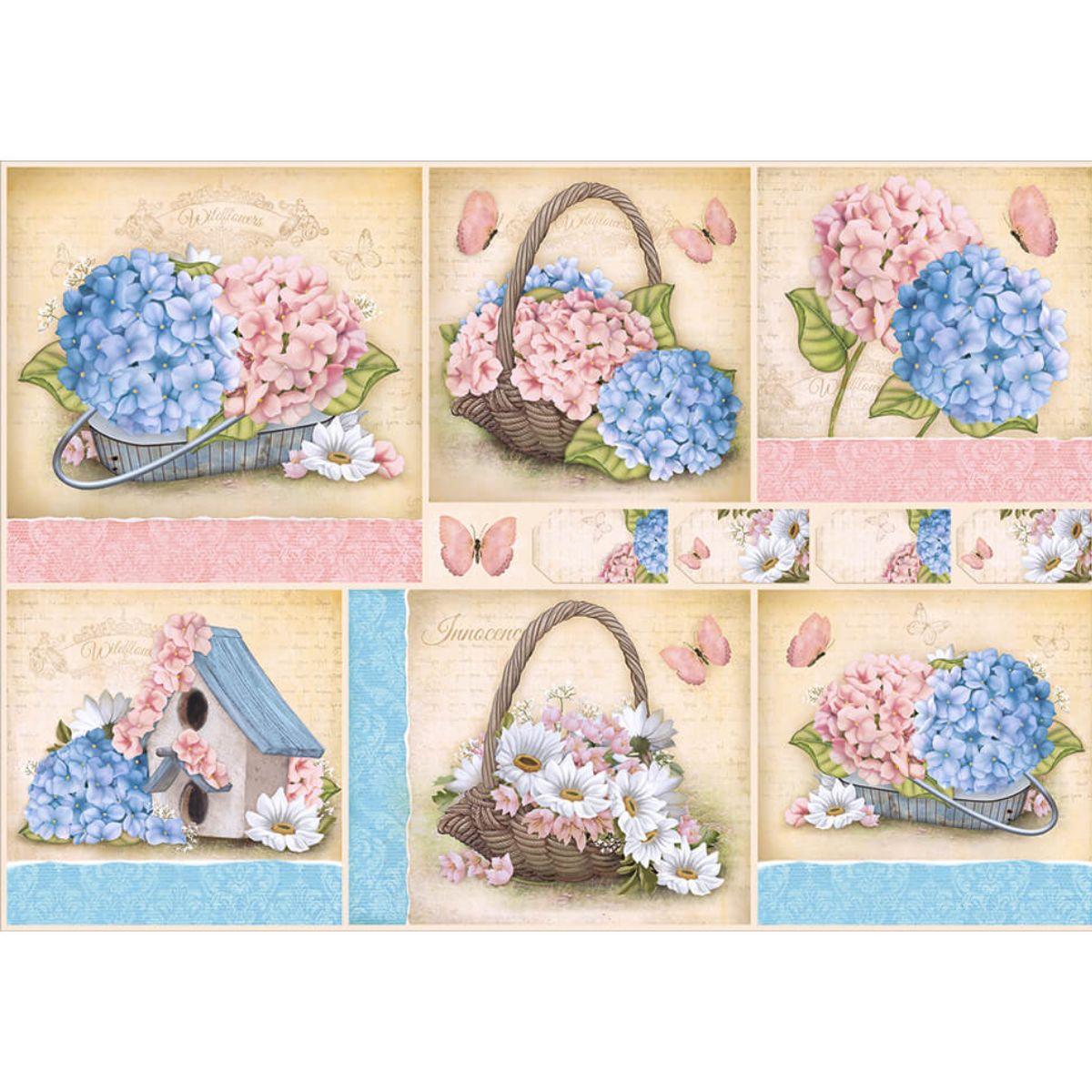 Papel Decoupage Litoarte PD-436 Hortênsias e Margaridas 49x34,3cm - Palácio da Arte