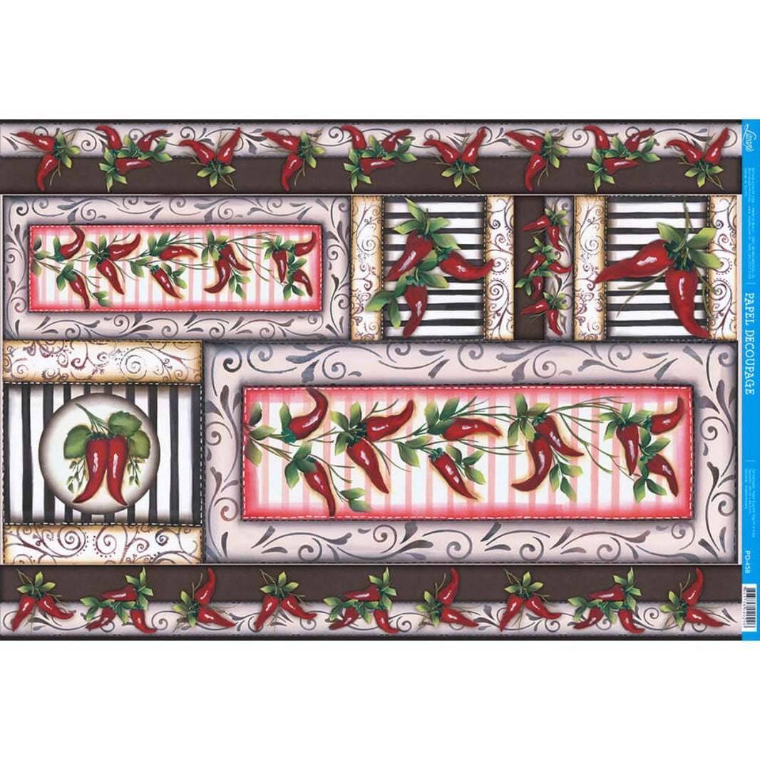 Papel Decoupage Litoarte PD-458 Pimenta 49x34,3cm - Palácio da Arte