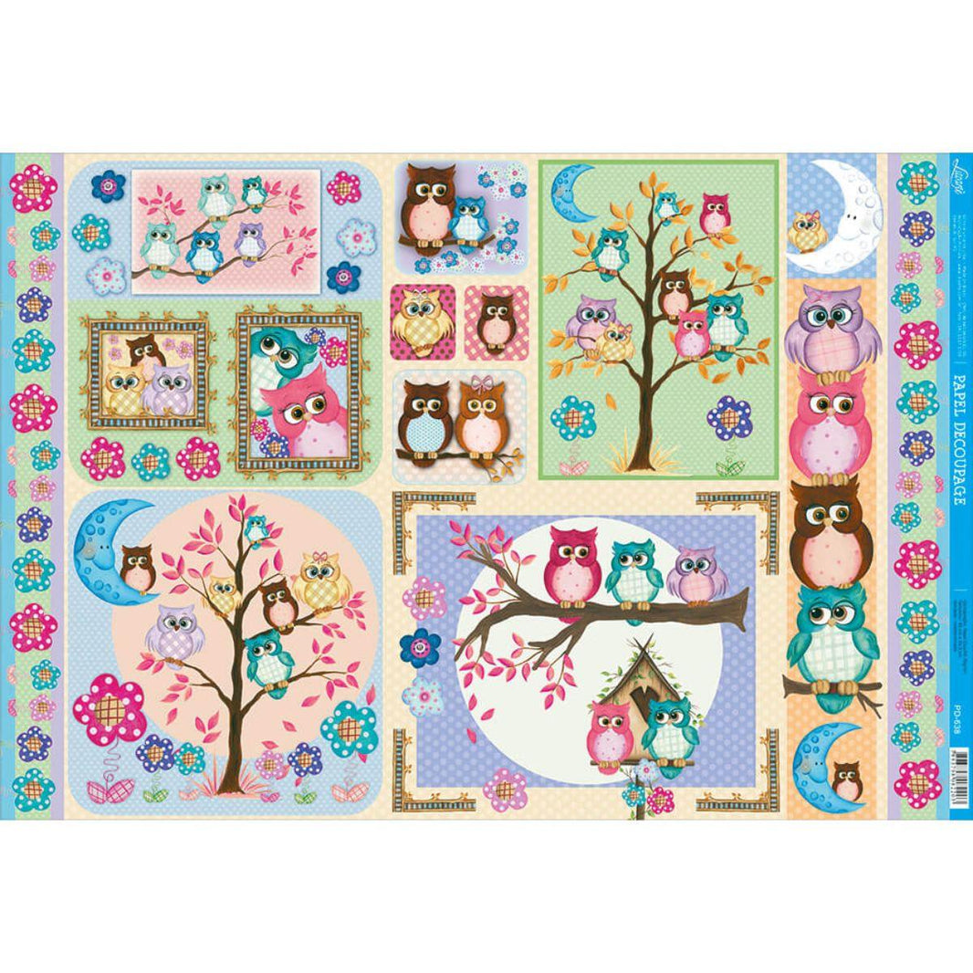 Papel Decoupage Litoarte PD-638 Corujas 49x34,3cm - Palácio da Arte