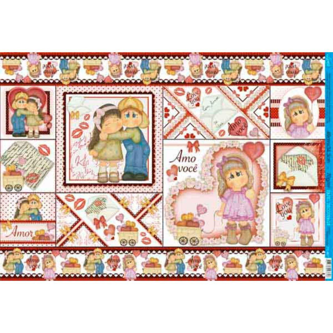 Papel Decoupage Litoarte PD-667 Amo Você 49x34,3cm - Palácio da Arte