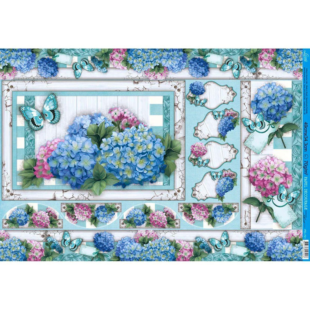 Papel Decoupage Litoarte PD-701 Moldura Flores 49x34,3cm - Palácio da Arte