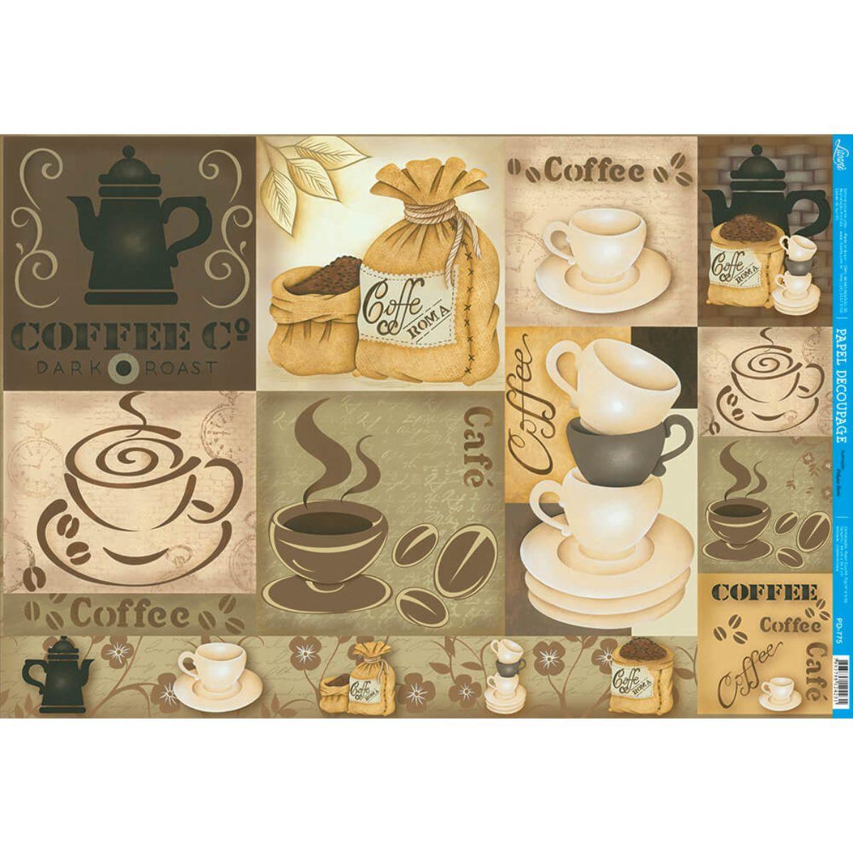 Papel Decoupage Litoarte PD-775 Coffe 49x34,3cm - Palácio da Arte