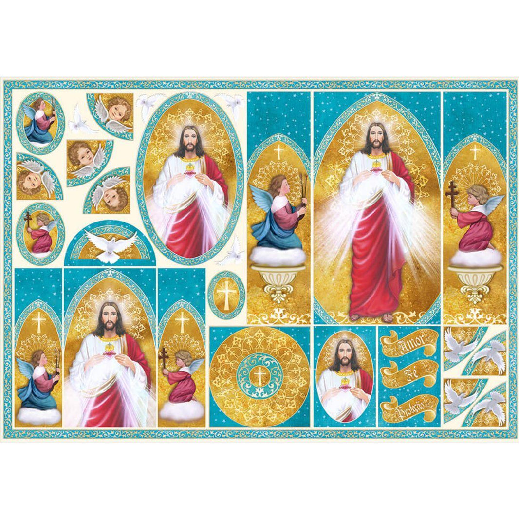Papel Decoupage Litoarte PD-849 Sagrado Coração de Jesus Oratório 49x34,3cm - Palácio da Arte