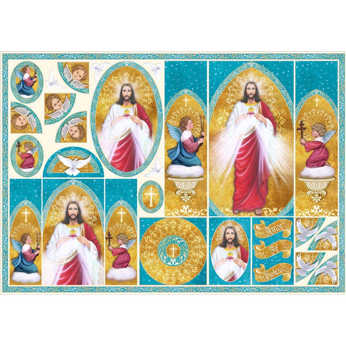 Papel Decoupage Litoarte PD-849 Sagrado Coração de Jesus Oratório 49x34,3cm - Palácio da Arte