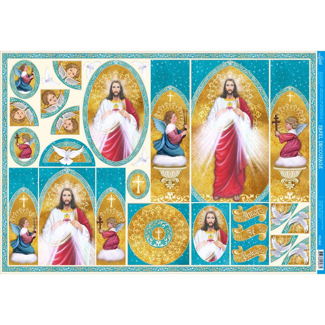 Papel Decoupage Litoarte PD-849 Sagrado Coração de Jesus Oratório 49x34,3cm - Palácio da Arte