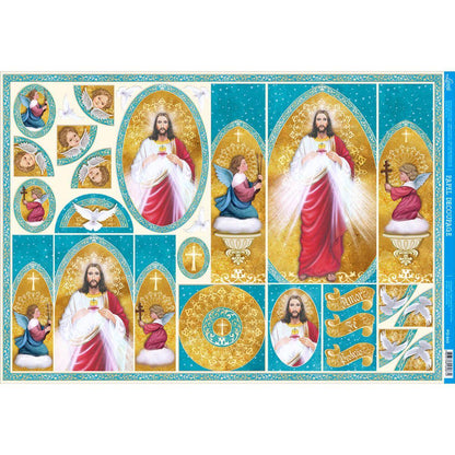 Papel Decoupage Litoarte PD-849 Sagrado Coração de Jesus Oratório 49x34,3cm - Palácio da Arte