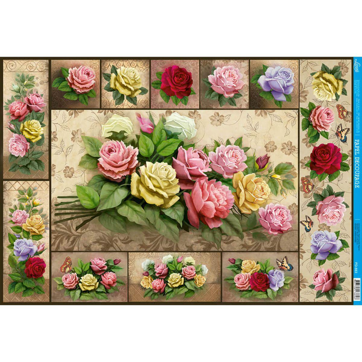 Papel Decoupage Litoarte PD-883 Flores 49x34,3cm - Palácio da Arte