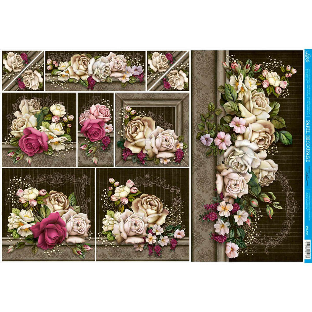 Papel Decoupage Litoarte PD-891 Flores III 49x34,3cm - Palácio da Arte