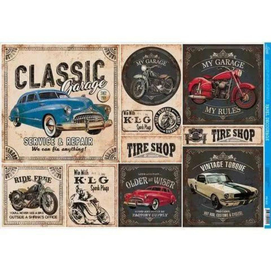 Papel Decoupage Litoarte PD-902 Motos e Carros Antigos 49x34,3cm - Palácio da Arte