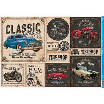 Papel Decoupage Litoarte PD-902 Motos e Carros Antigos 49x34,3cm - Palácio da Arte