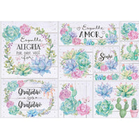 Papel Decoupage Litoarte PD-920 Suculentas e Cactos 49x34,3cm - Palácio da Arte