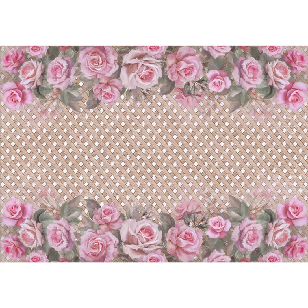 Papel Decoupage Litoarte PD-929 Rosas com Fundo de Treliça 49x34,3cm - Palácio da Arte