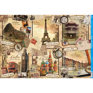 Papel Decoupage Litoarte PD-982 Países Vintage 49x34,3cm - Palácio da Arte