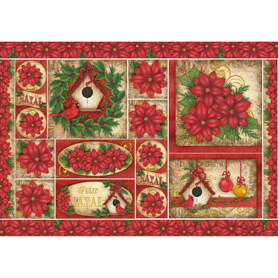 Papel Decoupage Litoarte PDN-074 Natal Poinsétias 49x34cm - Palácio da Arte