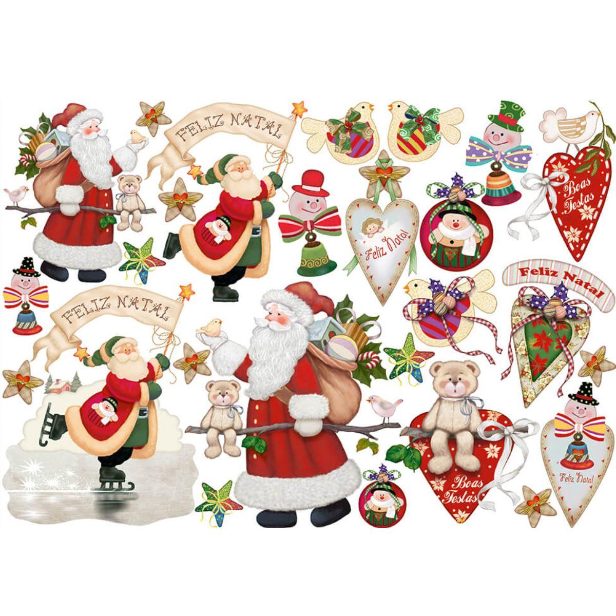 Papel Decoupage Litoarte PDN-113 Natal Papais Noéis 49x34cm - Palácio da Arte