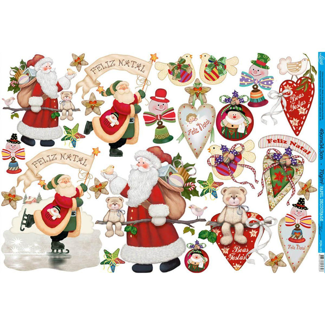 Papel Decoupage Litoarte PDN-113 Natal Papais Noéis 49x34cm - Palácio da Arte