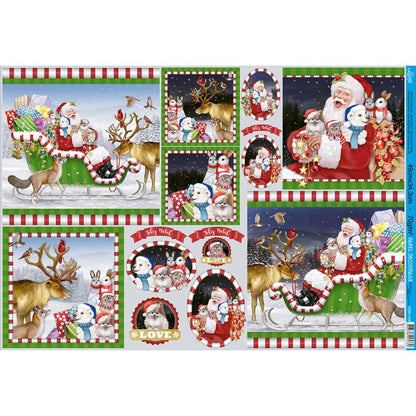 Papel Decoupage Litoarte PDN-119 Natal Papai Noel e Animais 49x34cm - Palácio da Arte