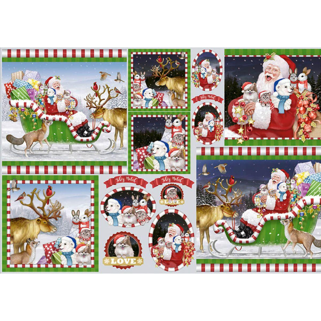 Papel Decoupage Litoarte PDN-119 Natal Papai Noel e Animais 49x34cm - Palácio da Arte