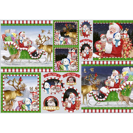 Papel Decoupage Litoarte PDN-119 Natal Papai Noel e Animais 49x34cm - Palácio da Arte