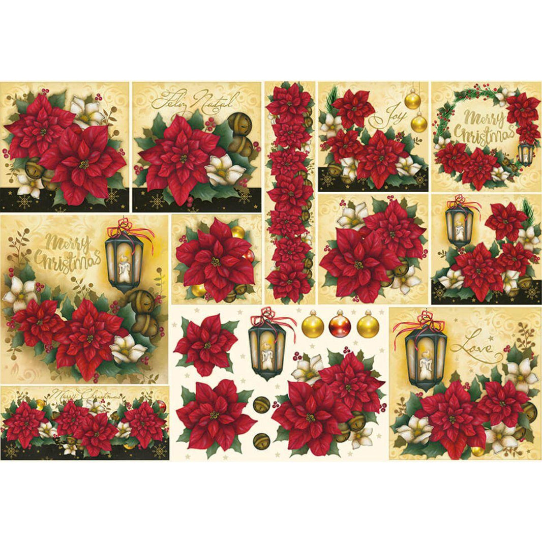Papel Decoupage Litoarte PDN-125 Natal Poinsétias e Luminária 49x34cm - Palácio da Arte