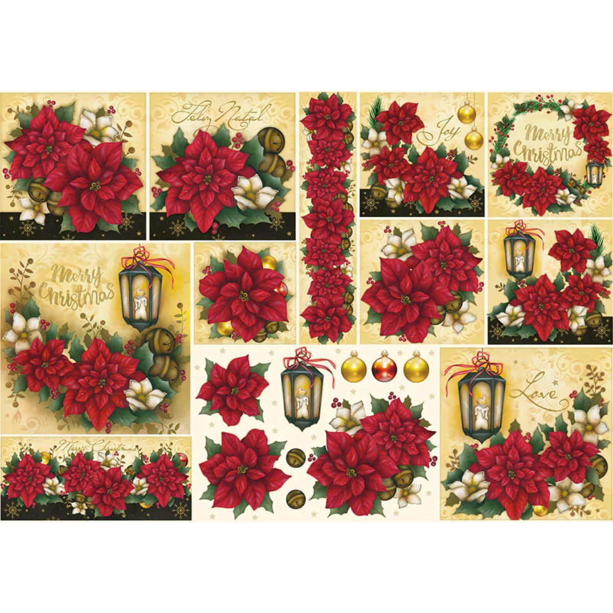 Papel Decoupage Litoarte PDN-125 Natal Poinsétias e Luminária 49x34cm - Palácio da Arte