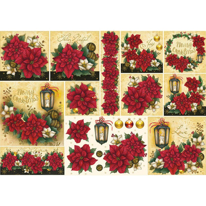 Papel Decoupage Litoarte PDN-125 Natal Poinsétias e Luminária 49x34cm - Palácio da Arte