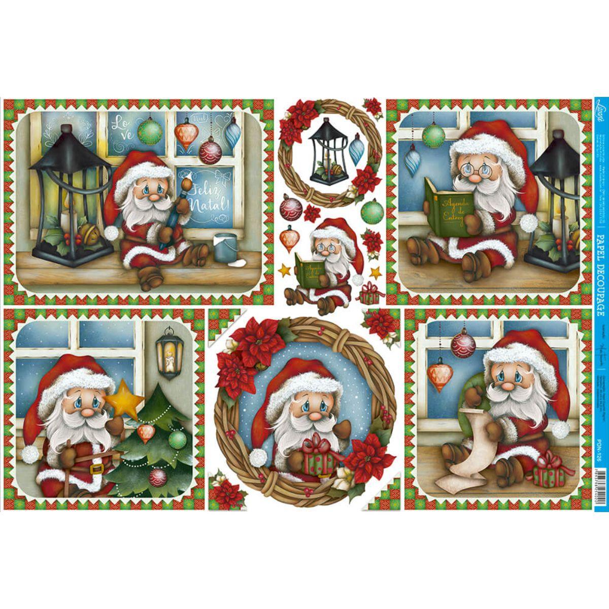 Papel Decoupage Litoarte PDN-126 Natal Papai Noel Pequeno 49x34,3cm - Palácio da Arte