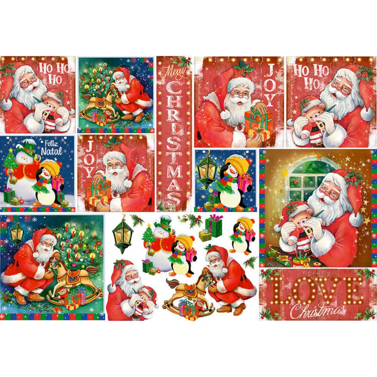 Papel Decoupage Litoarte PDN-127 49x34 Natal Papai Noel Vintage e Pinguins - Palácio da Arte