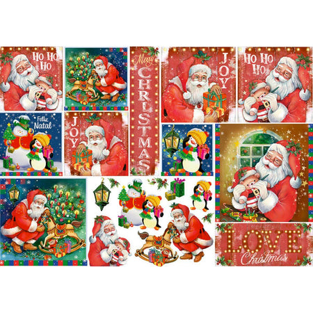 Papel Decoupage Litoarte PDN-127 49x34 Natal Papai Noel Vintage e Pinguins - Palácio da Arte