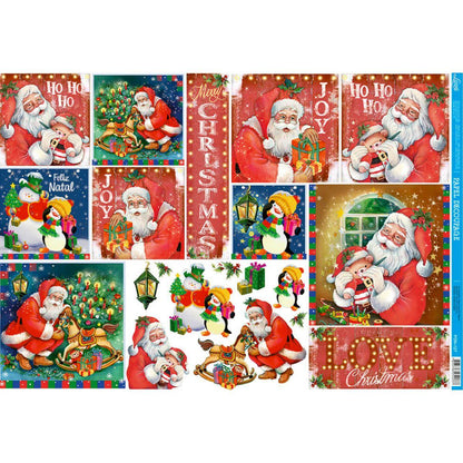 Papel Decoupage Litoarte PDN-127 49x34 Natal Papai Noel Vintage e Pinguins - Palácio da Arte